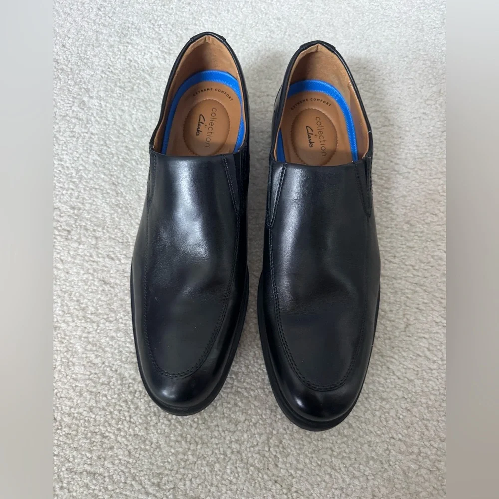 Clarks Whiddon Black Leather Slip-On Loafer Step Comfort Dress Shoes Men’s 12